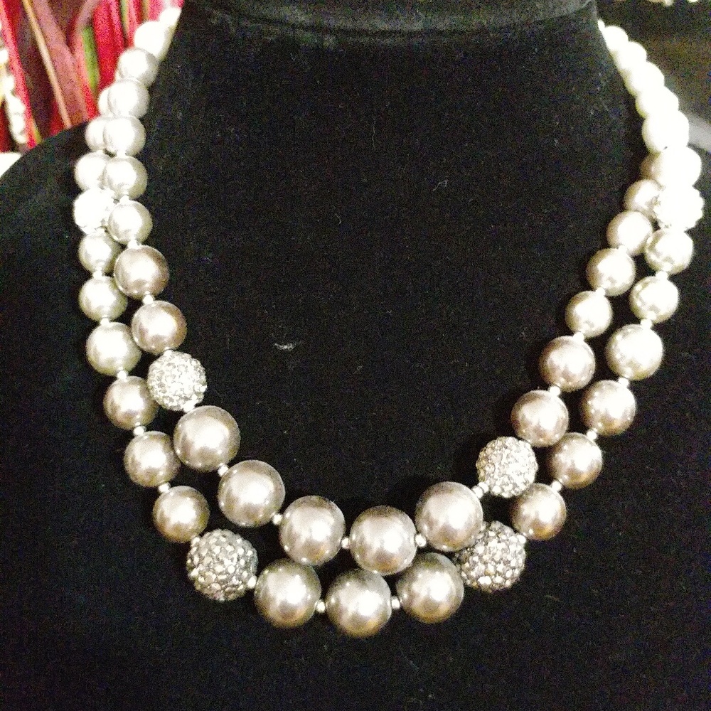 Anne Klein Necklce. Silver and white with rhinesto